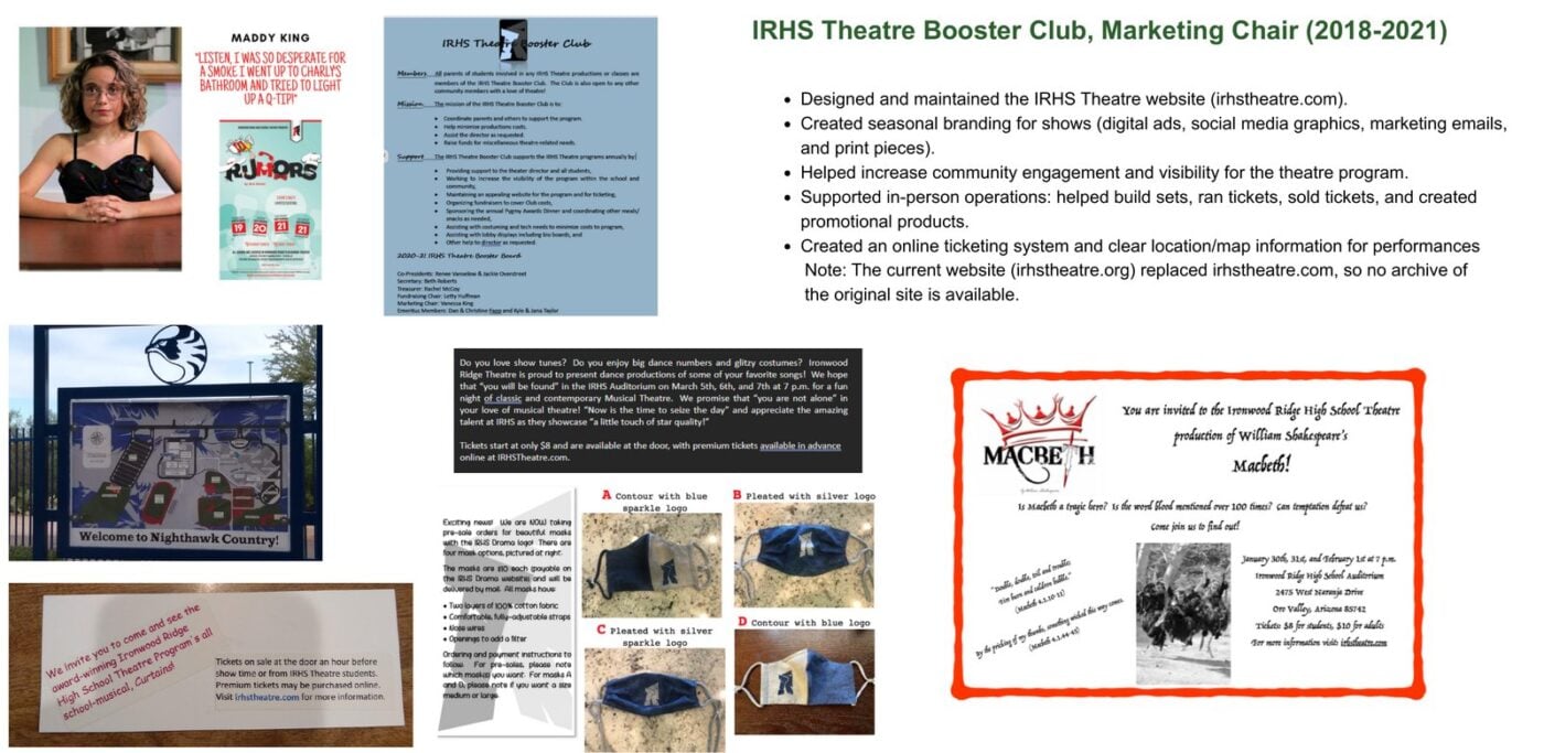 Show posters, flyers, and invitations for IRHS Theatre